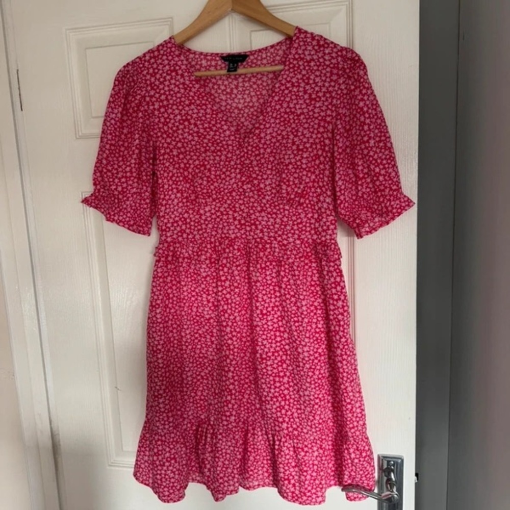New Look Bright Pink Floral Mini Dress